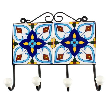 Navy Blue Ceramic Floral Tile Hpook